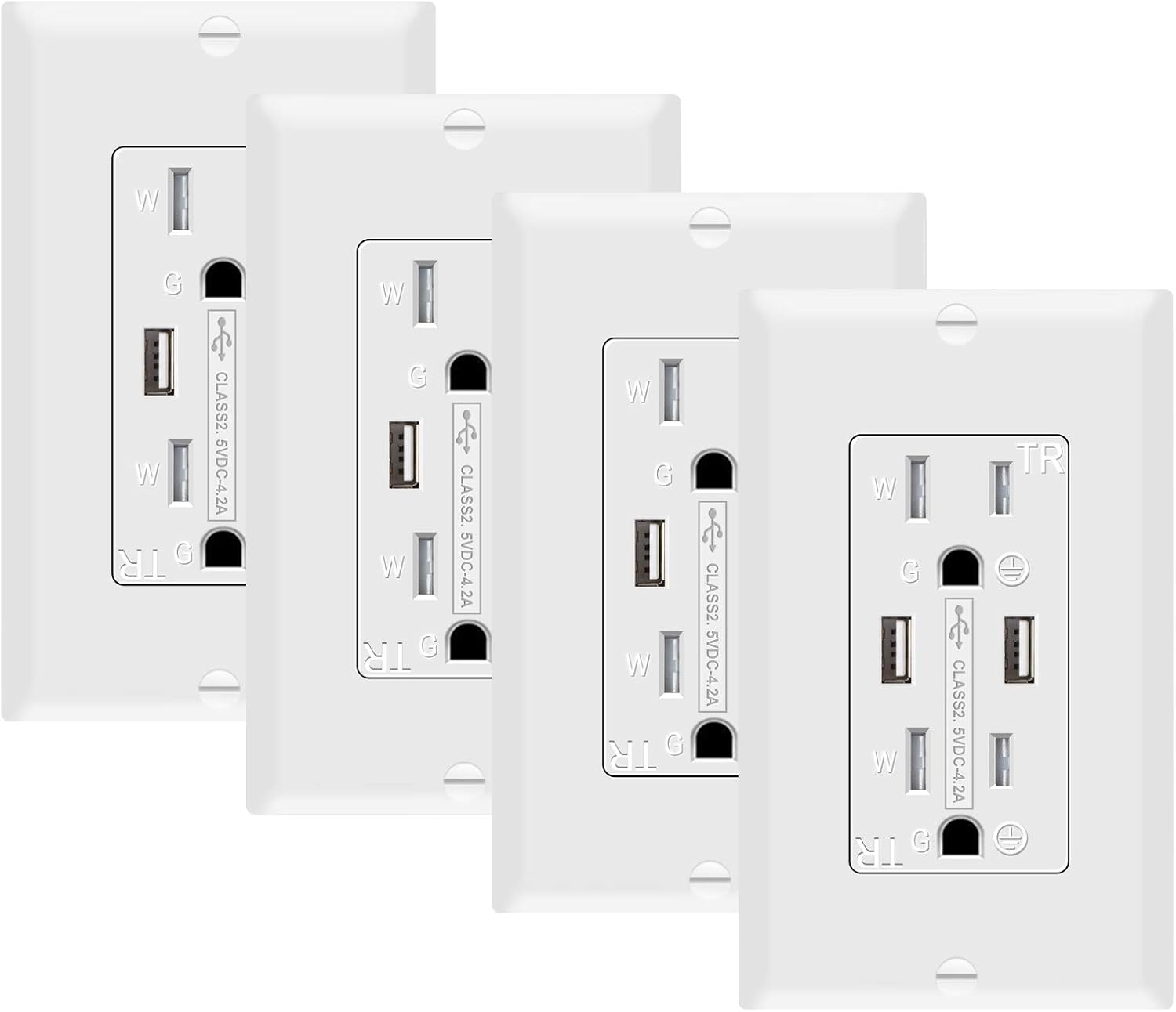 SZICT USB Outlet Receptacle, 4 Pack UL-Listed 4.2A TR Ultra-Fast USB Charging Receptacle 2 USB Ports Receptacle Charger, 15A Wall Receptacle Outlet with Wall Plate, White