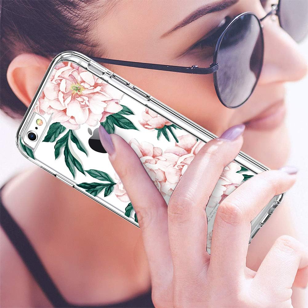 GiiKa iPhone 6 6s Case with Screen Protector, Clear Heavy Duty Protective Case Floral Girls Women Shockproof Hard PC Back Case with Slim TPU Bumper Cover Phone Case for iPhone 6s, Pink Flowers