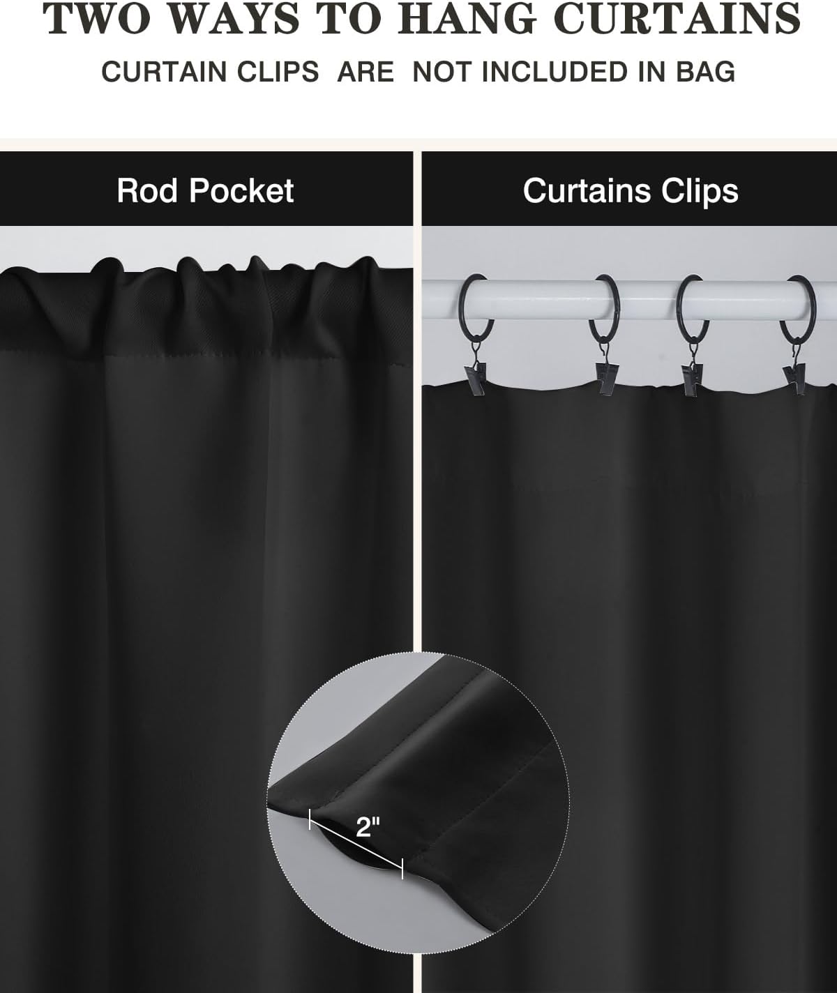 Easy Home 3 Piece Solid Color Blackout Window Curtain Set with Tiers and Valance Rod Pocket Thermal Privacy Curtain Tiers for Kitchen, Living Room, Bathroom Shades, W27 x L36 Inch,Black