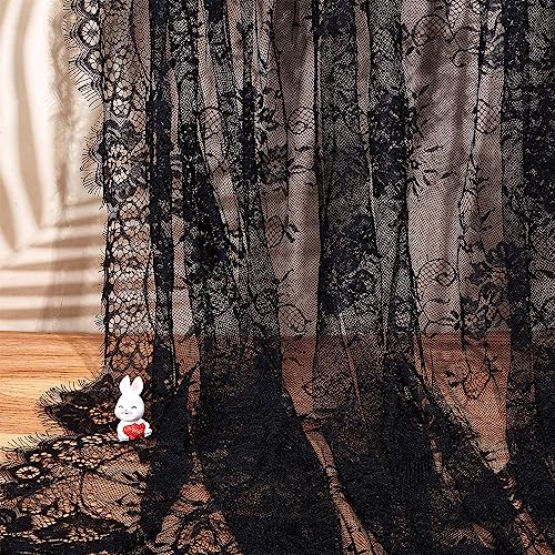 GORGECRAFT 300x150cm Black Chantilly Lace Fabric French Eyelash Lace Vintage Embroidered Flower Scalloped Edge Lace Trim Ribbon Soft Diy Decorative Clothing Sewing Applique for Wedding Dress Sewing