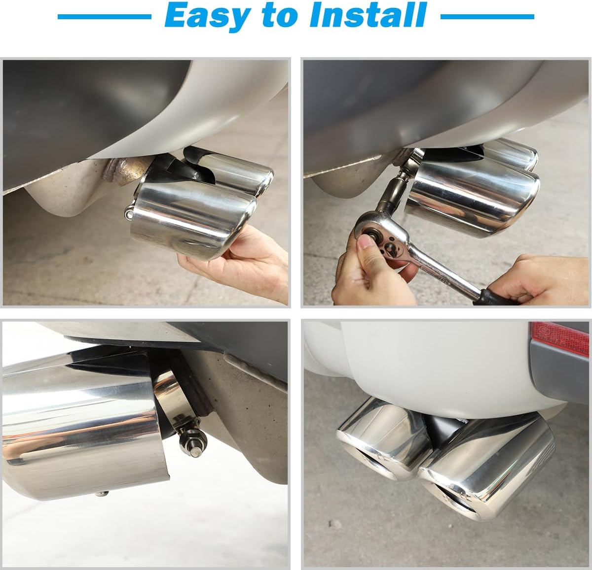 Stainless Steel Car Exhaust Pipe Noise Canceller Cover Stickers For Land Rover Defender 90 110 2020-2024 Auto Pipe Throat Exhaust Outputs,Tail Throat Vent Decorative Accessories (Silver)