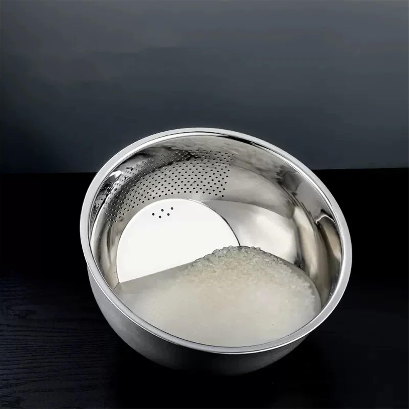 Colador De Arroz De Acero Inoxidable Cesta de filtro cuenco colador arroz lavado acero inoxidable, cestas coladoras frutas y verduras, dispositivo drenaje fregadero cocina(L)