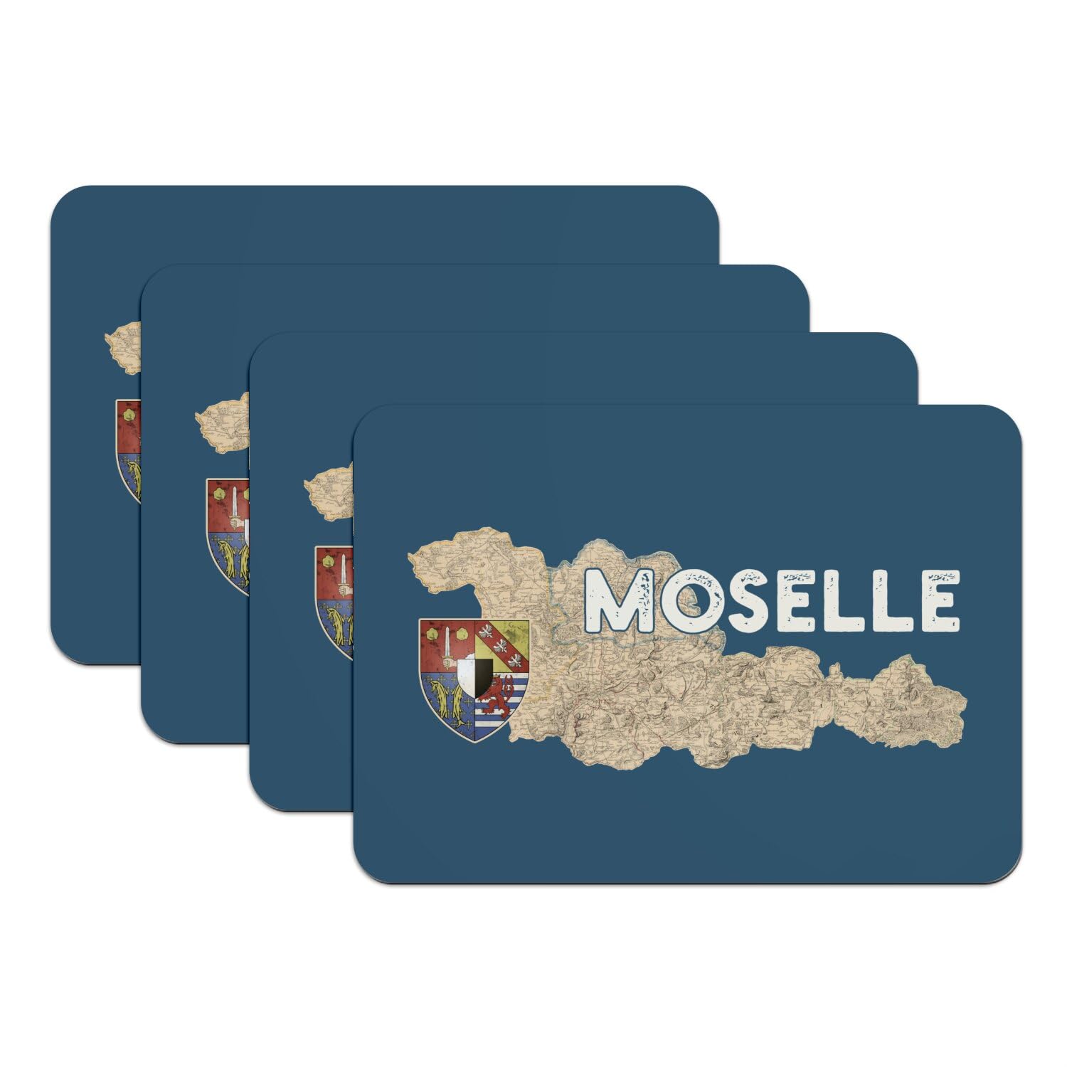 Set de table carte de Metz en caoutchouc bleu grand format de collection rare moselle