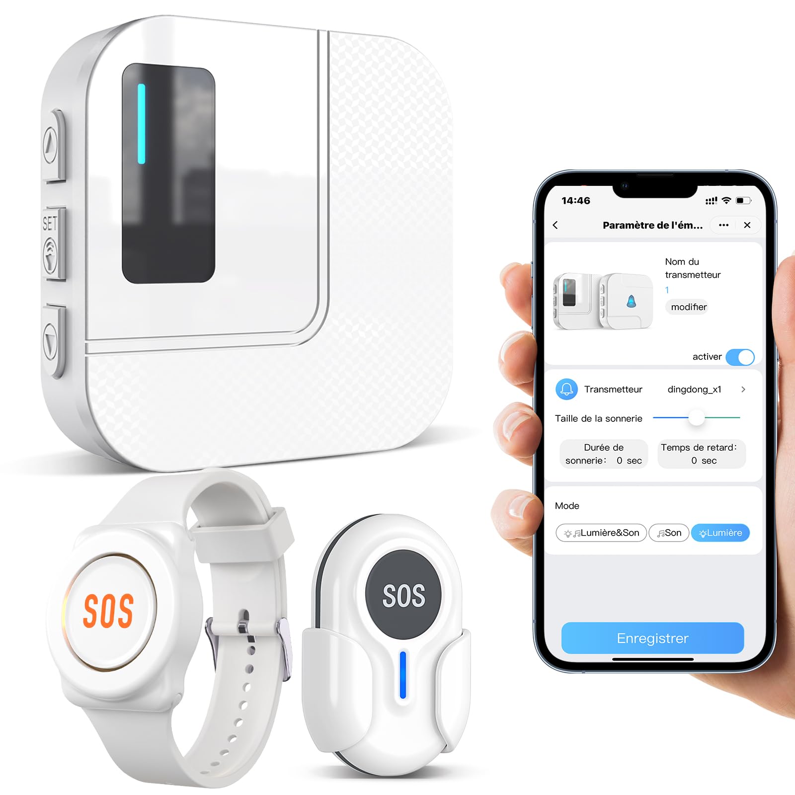 Daytech WiFi Tuya Intelligent Bracelet Alarme Personne Agee,Bouton Alarme Personne Agee,A Utiliser Lorsque Les Personnes âgées Ont Besoin d'aide (Blanc 2-1, 2 émetteurs + 1 récepteur)
