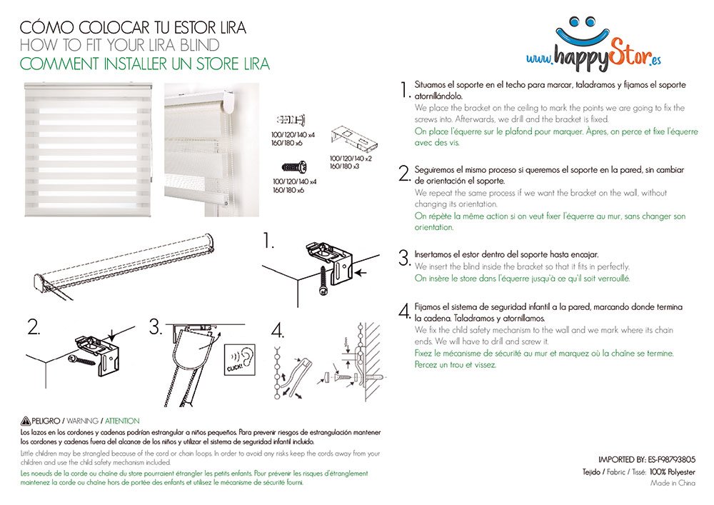HappyStor Night Estor Enrollable Noche y Dia A Medida 321-Marron Medida Total Estor: 70x250 (Solo Ancho Tela:66-67cm.)