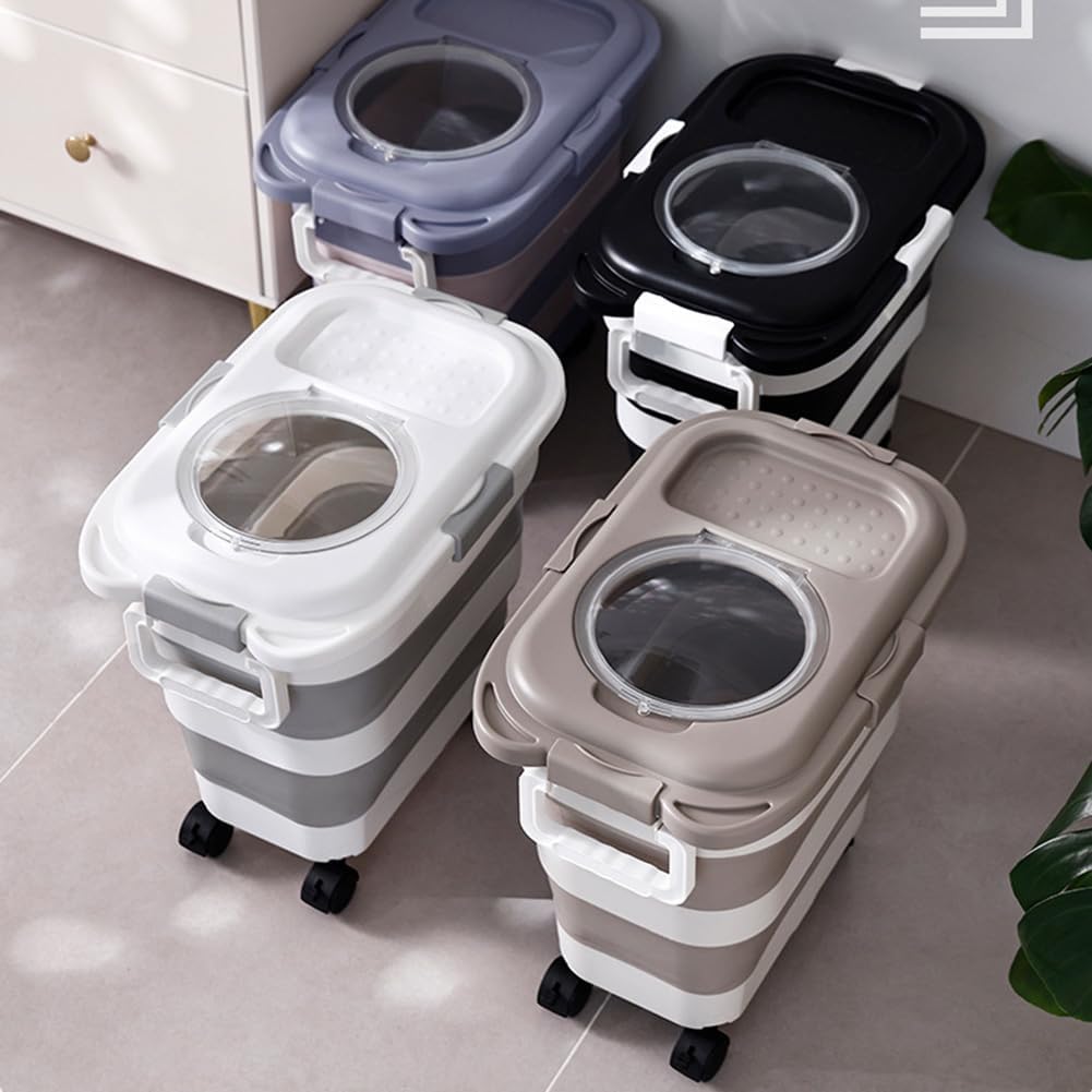Airtight Dog Food Storage Container, Collapsible Pet Food Container with Casters, Scoop and Cup - Keeps Up to 25 Lbs and Large Capacity