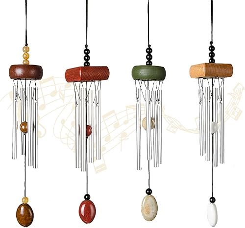 Paquete de 4 carillones de viento pequeños plateados con gotas de cerámica en blanco, campanillas de viento de jardĂn de metal con diferentes tubos Paquete de 4 carillones de viento pequeños plateados con gotas de cerámica en blanco, campanillas de viento de jardĂn de metal con diferentes tubos