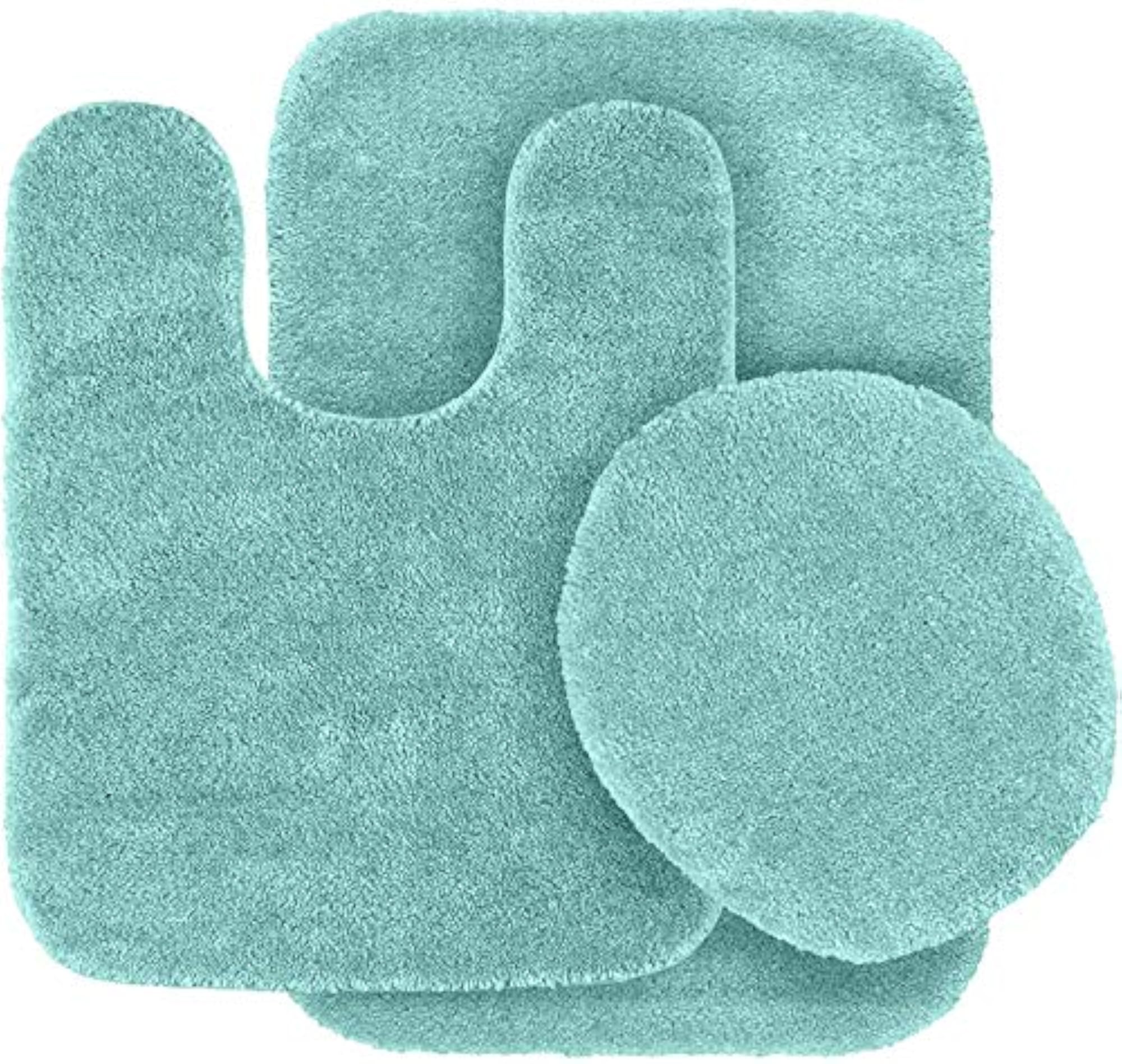 3 pc Solid Aqua Blue Bathroom Rug Set, Super Soft