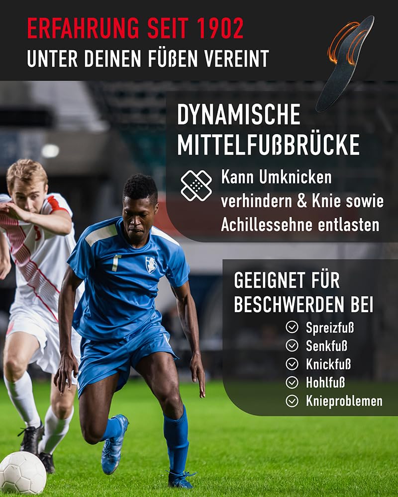 SPORT SOCCER - Einlegesohlen für Fußballschuhe - Einlagen für Sportschuhe - Leicht zu reinigen für Sport & Freizeit - Atmungsaktiv, kühlend und langlebige Schuheinlagen für Damen & Herren