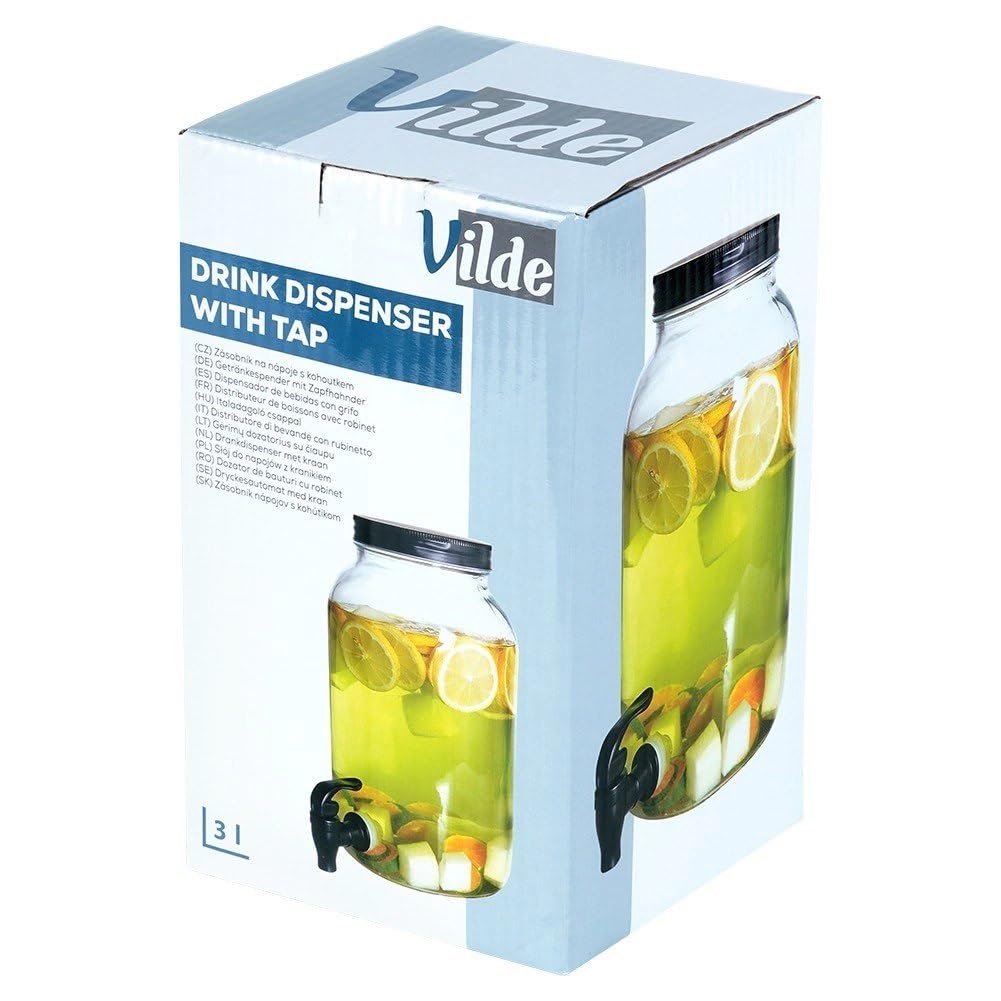 Brocca di vetro dispenser per bevande, con rubinetto in vetro, 3 l