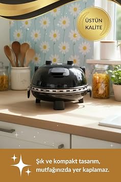Dr.Maya® Stone Oven Machine - PRO+ Retro, Removable Stone Base, Casserole and Tray Disposable Professional Pizza and Lahmacun Baking (Black)