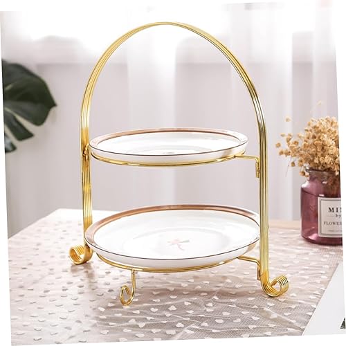 Miniatura 7 de FELTECHELECTR Bandeja de postre Bandeja de metal de 2 niveles Soporte de pastel de metal Soporte para servir soporte para tartas Soporte de plato de