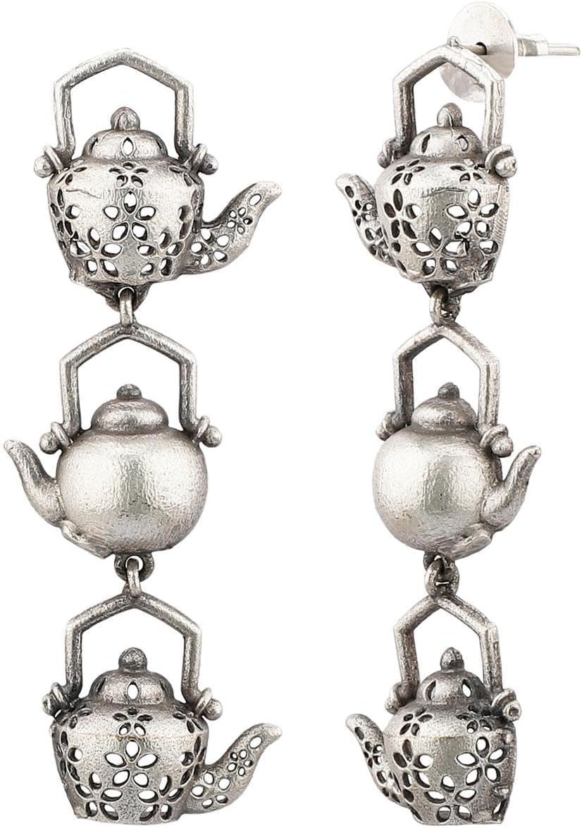 Efulgenz Oxidized Jewelry Boho Antique Oxidized Indian Earrings for Women Tea Kettle Design Dangle Earrings Set Indian Oxidized Jewelry Layered Dangle Earrings Bohemian Statement Jewelry for Women