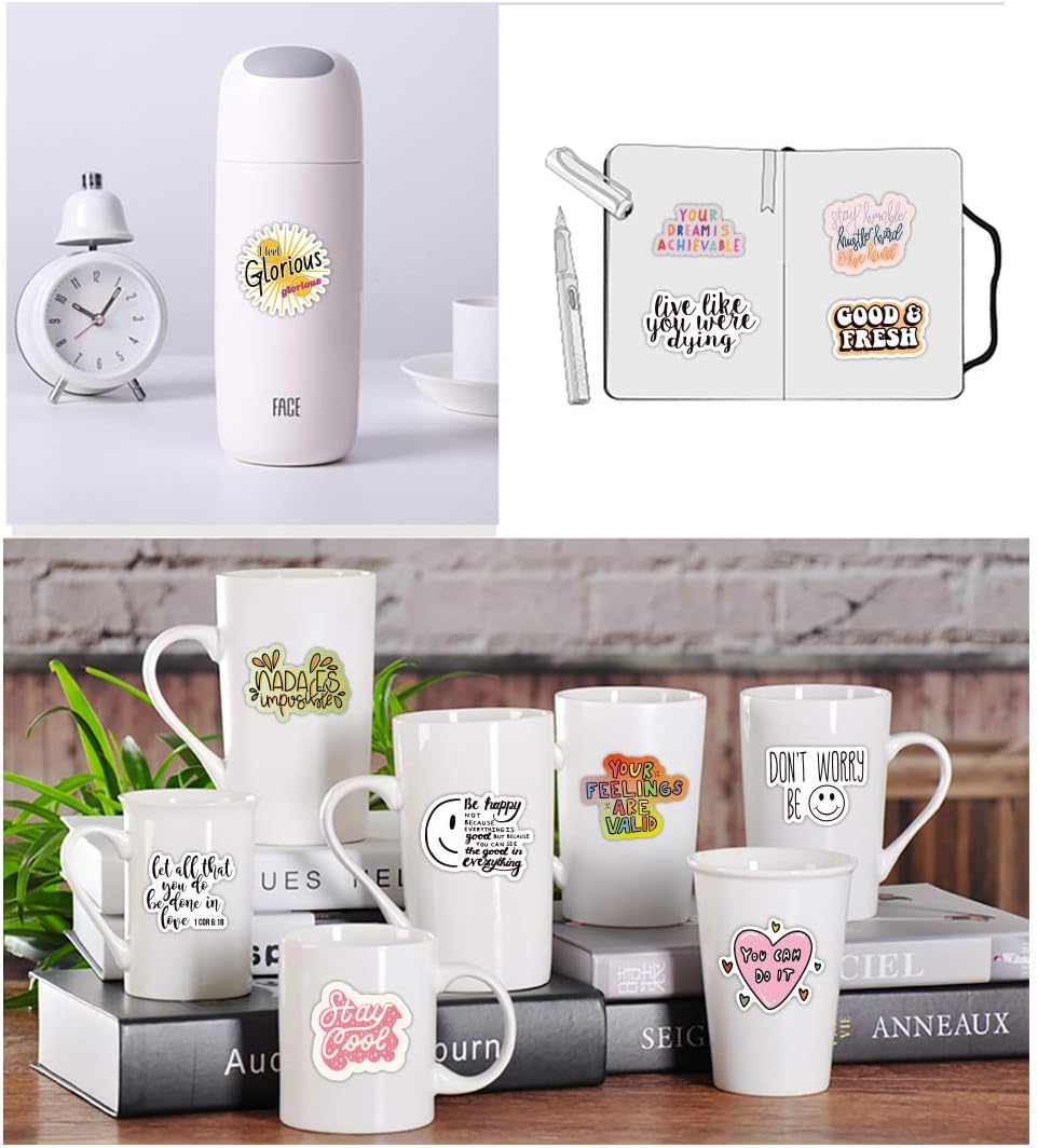 Inspirational Stickers Pack, 100 Pcs Waterproof Durable Vinyl Encouragement Stickers for Students, Teachers and Company Employees Stickers for Skateboard Laptop Luggage Water Bottle (Letter - 4) : Office Products