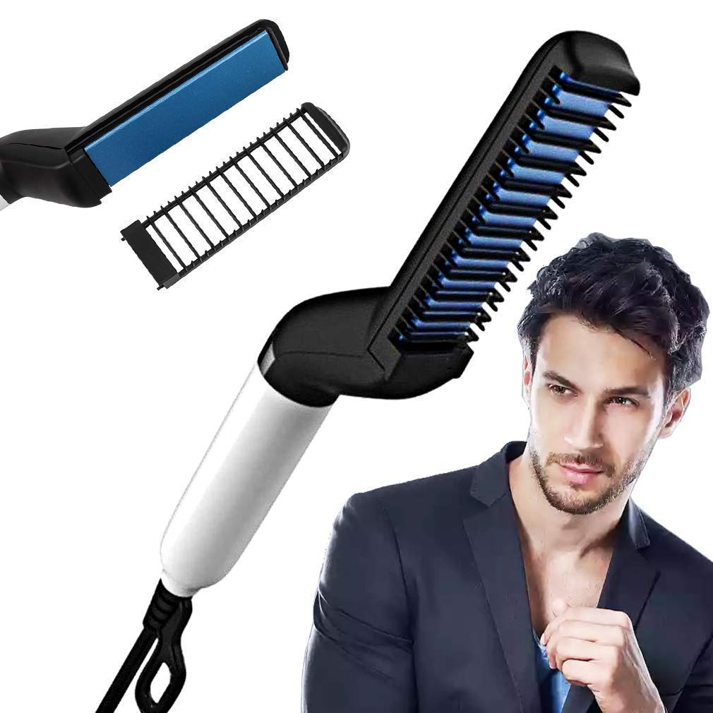SEKOY Electric Hair Straightener Brush, Men Quick Beard Straightner Styler Massage Comb, Hair Straightening, Curly Hair Straightening Comb, Side Hair Detangling, Multifunctional Hair Curling Curler