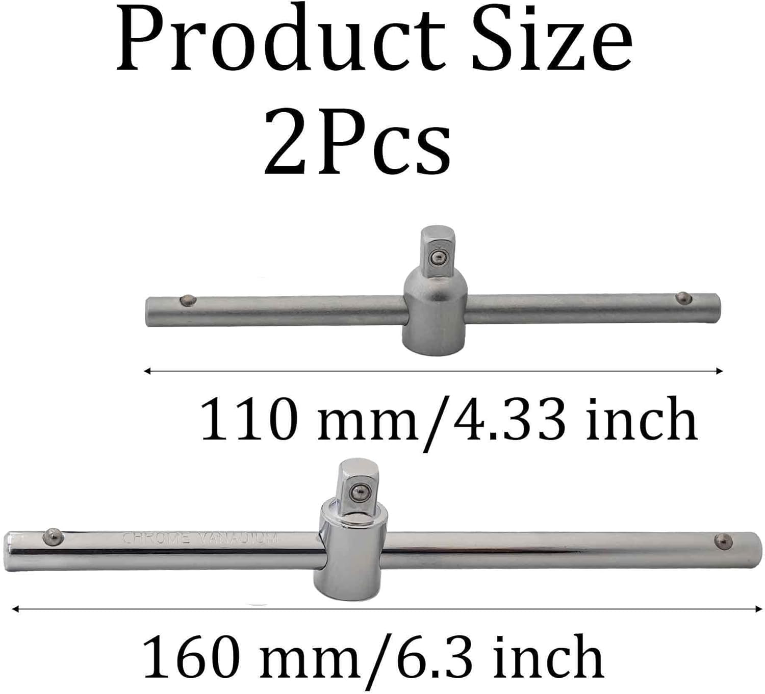 2Pcs 1/4" and 3/8 Inch Drive Sliding T-Handle Wrench, Adjustable T-Bar Socket Hand Tool, Chrome Vanadium Steel Breaker Bar for Car Repair, Mechanical Work, DIY Projects(Matte Finish&Silver)