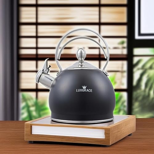 Miniatura 5 de Creative Home - Tetera silbante de acero inoxidable de 2.5 cuartos de galón con fondo de aluminio capsulado para agua caliente de ebullición rápida,