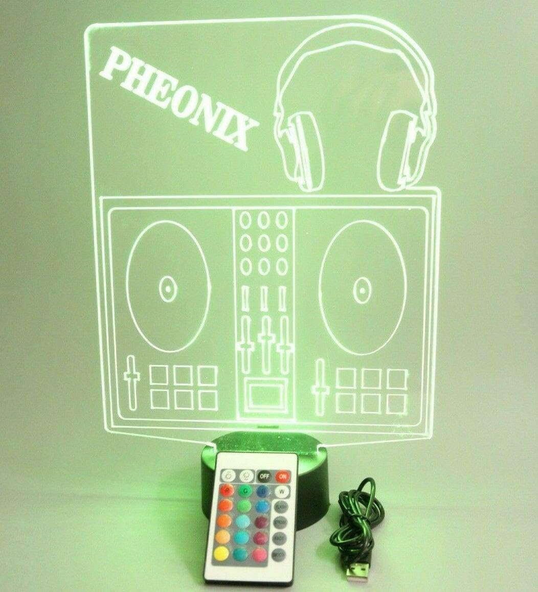 MIRROR MANIA Music Musician Instrument Sound Name Night Light Up Lamp Shape LED Personalized Custom Made Desk Table Lamp, 16 Color Changing Options, Great Gift (DJ Board Disc Jockey)