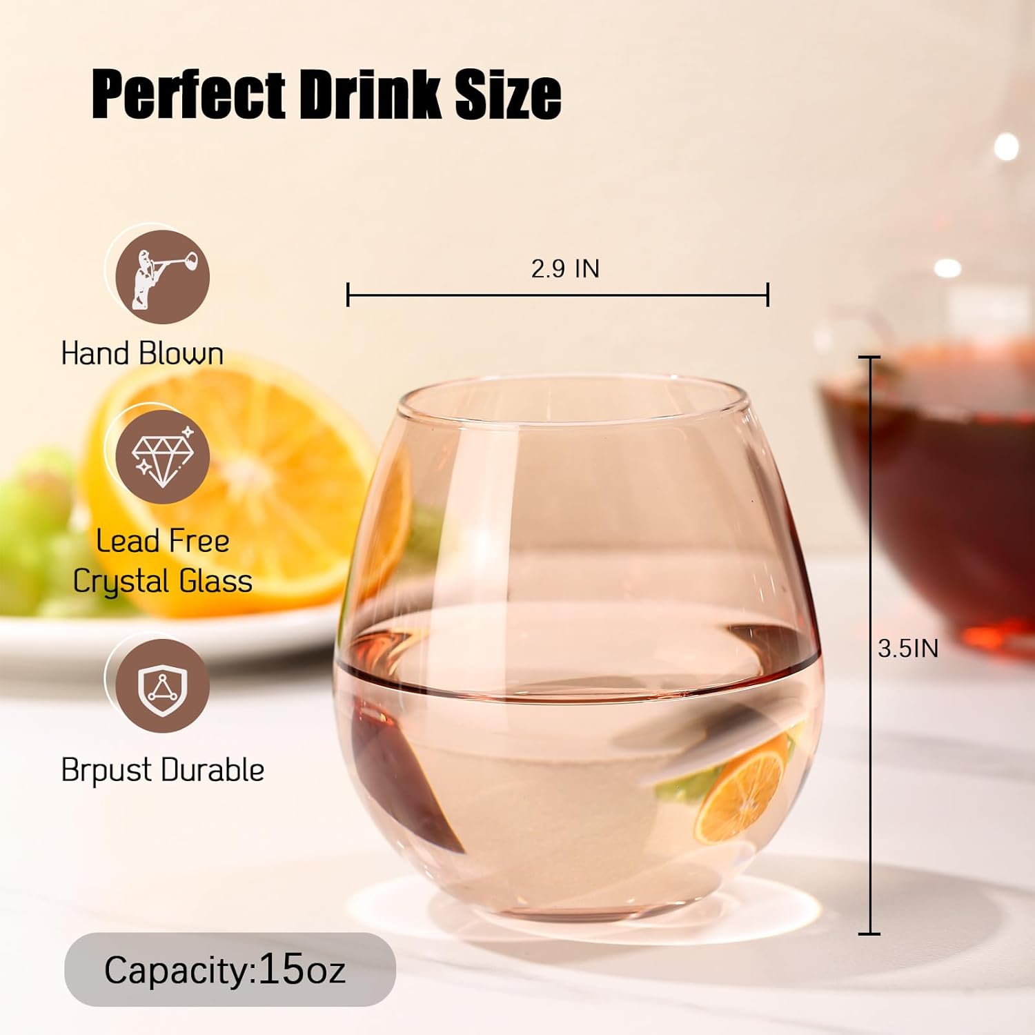 Colored Stemless Wine Glasses Set of 6-15 oz Hand-Blown Crystal Colored Glassware, Multicolor Drinking Glasses, Wedding, Birthday, Christmas, Housewarming Gifts for Women - Image 4