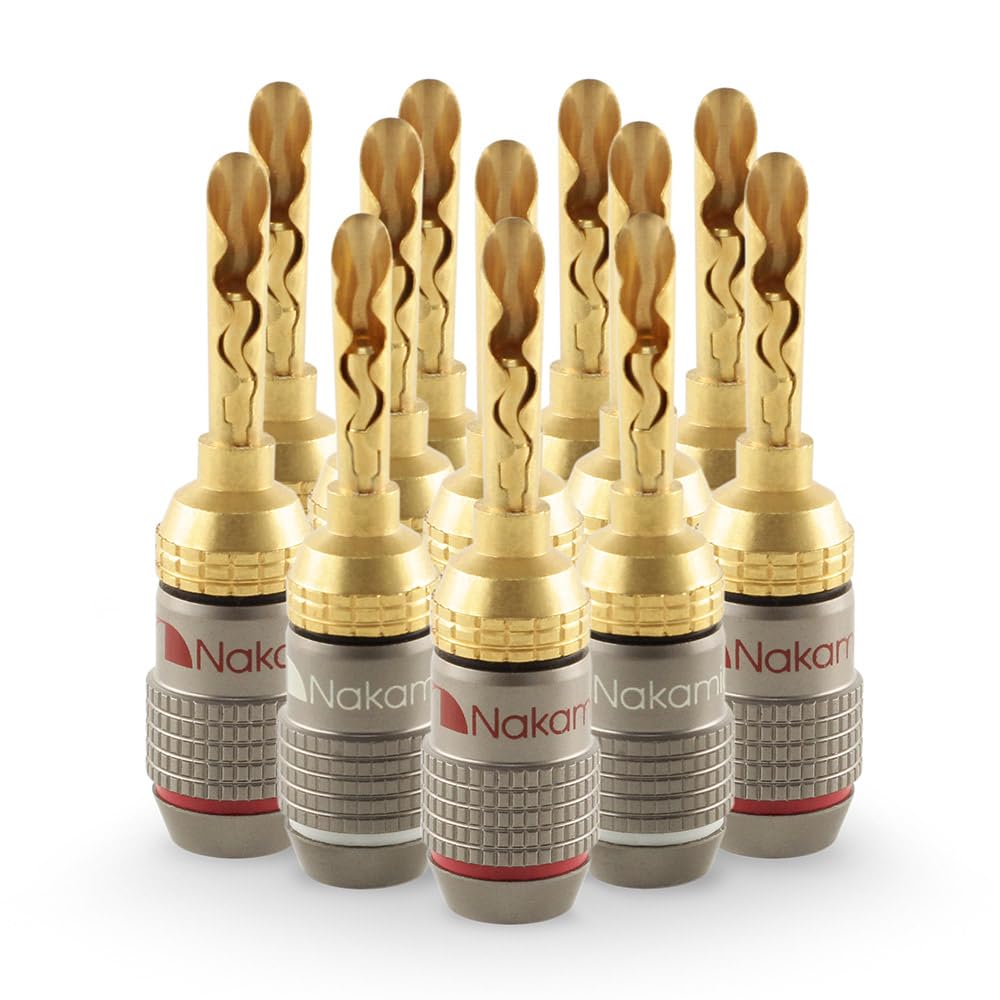 Nakamichi FanLock Excel Connettore a BFA banana placcato oro 24 carati, 10 AWG - 18 AWG spessore 4 mm, per amplificatori di altoparlanti, Hi-Fi Home Theatre Connessione rapida, 12 pezzi (6 paia)