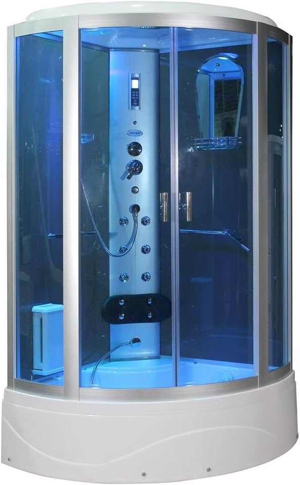 Sliding Door Steam Shower Enclosure Unit Size: 86.2" H x 42" W x 42" D, Glass Color: Blue