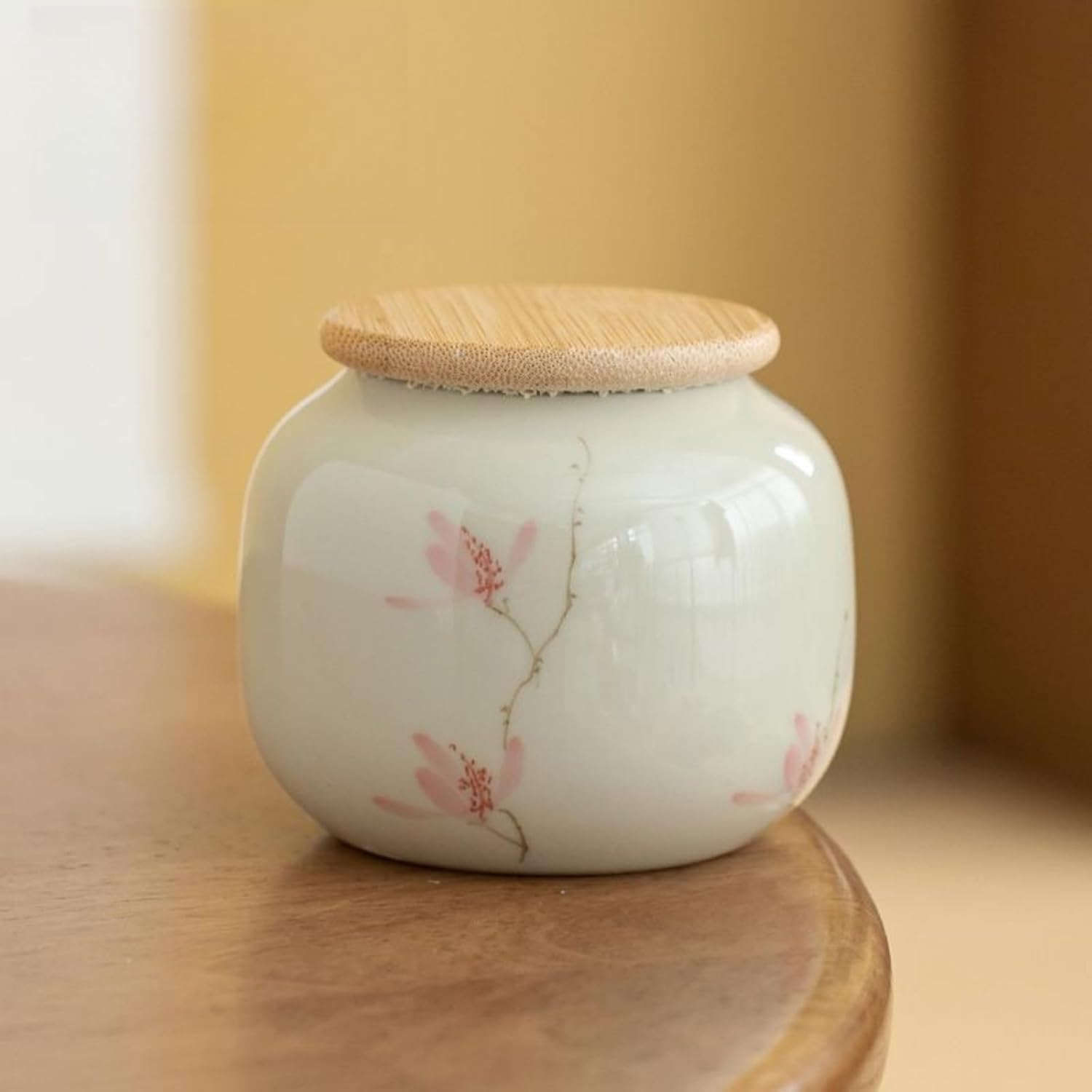 Hand-drawn Phalaenopsis Ceramics Tea Canister, 190ml 6.5oz, Household Tea Storage Jar Sealed Jar