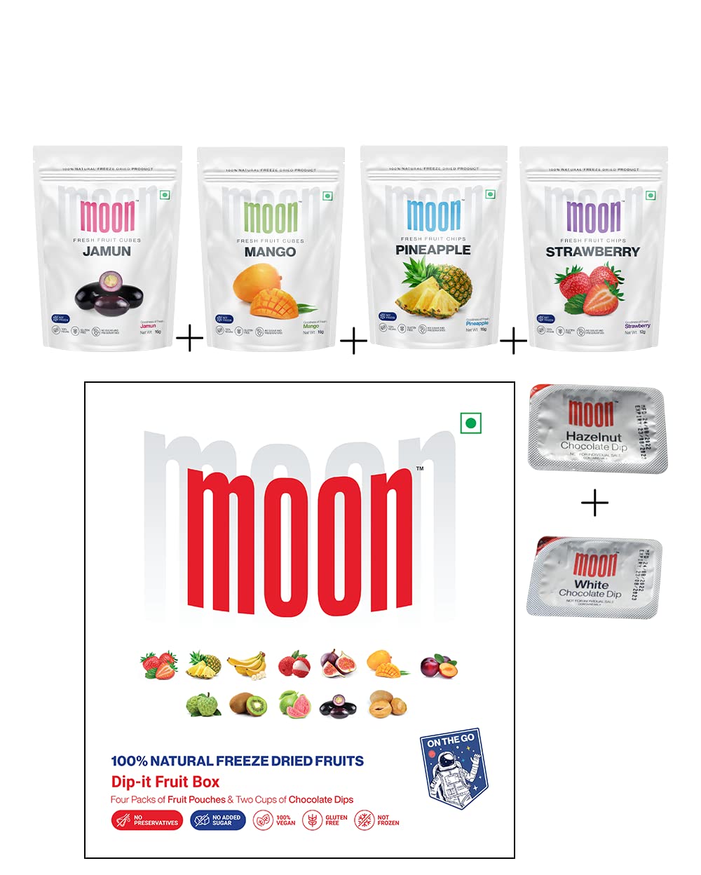 Moon Freeze Dried Exotic Dip it Fruit Box (Jamun or Mango Cube, Strawberry & Pineapple Slices with Hazelnut Chocolate & Milk Chocolate Dip Box) (B0BFLMWG4N) Amazon Price History, Amazon Price Tracker