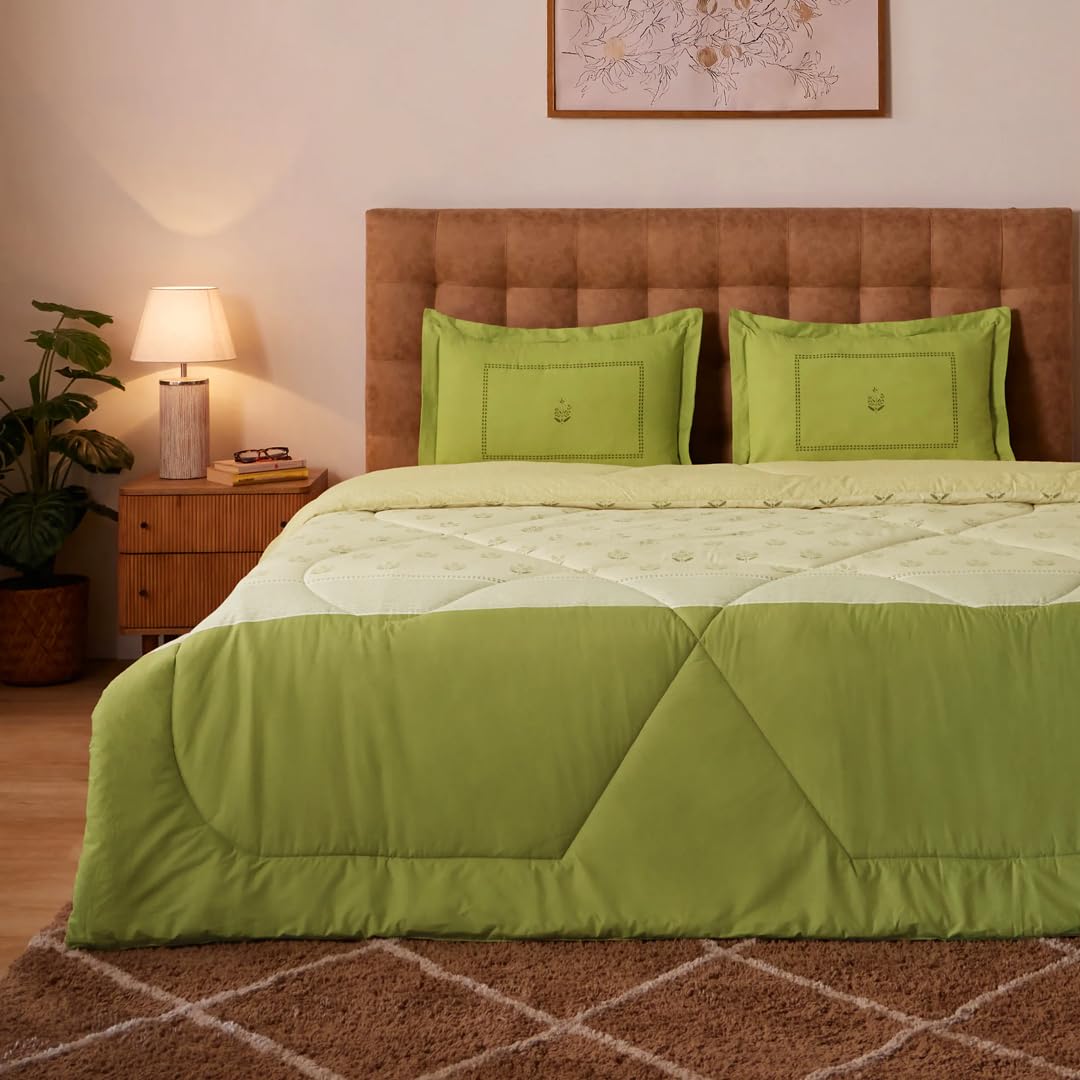Livspace Indian Heritage Comforter Double Bed | 240 GSM, 144 TC | Quilt Blanket, Comforter King Size Bed, 100% Cotton Virgin Poly Wading and Health Layer (Sevantika Green - 88 X 100 inches)-picture-29