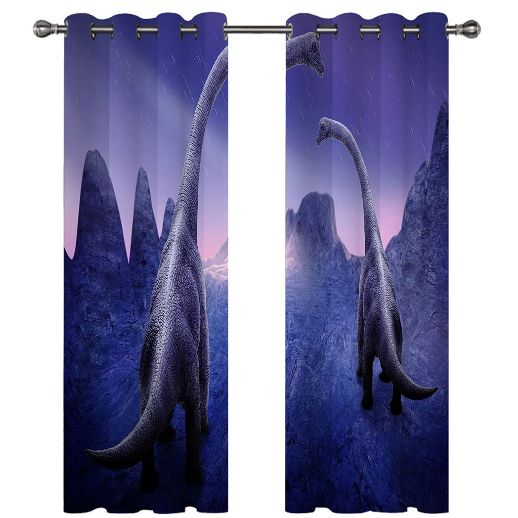 Rideaux Chambre Enfant 3D Dinosaure Animal Violet Rideau Enfant Voilage 200x160 Cm Salon Voilage, Voilages À Oeillets Décor Chambre, Moderne Fenêtre Isolation Thermique, Motif