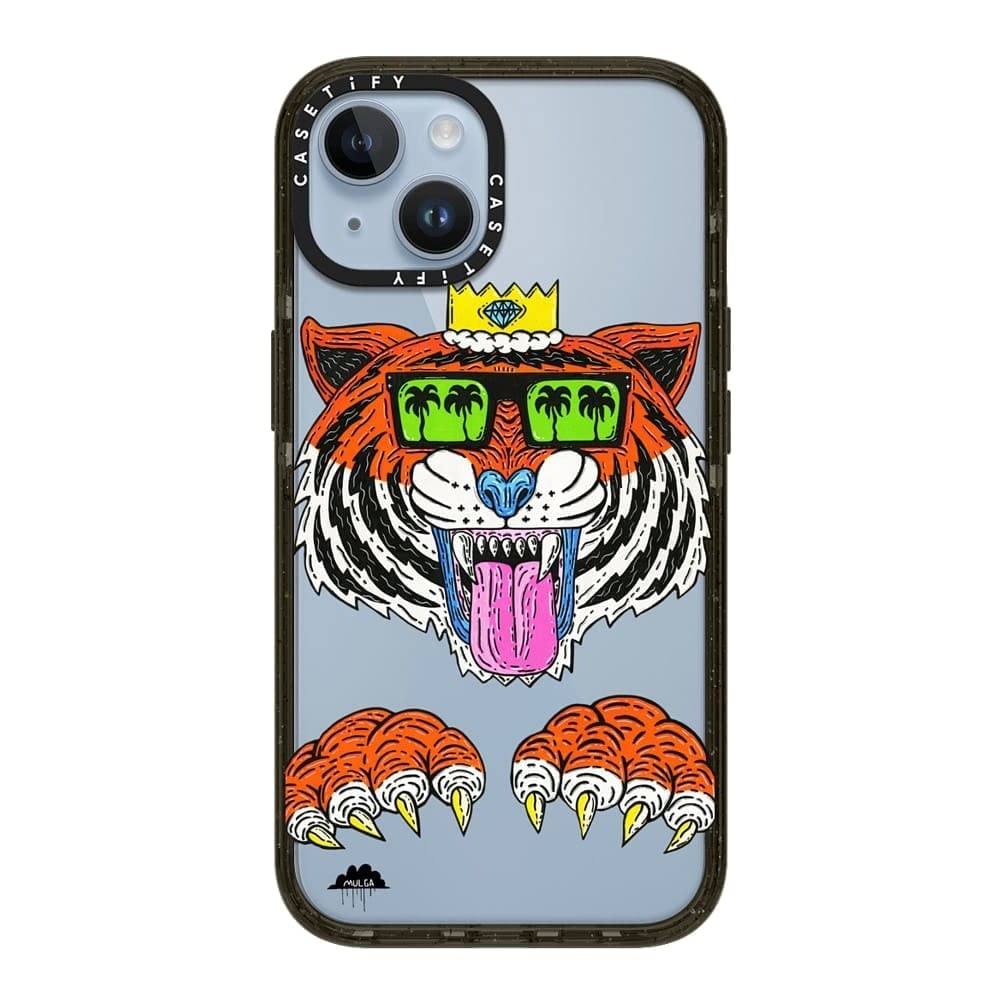 CASETiFY インパクト iPhone 14 ケース [MIL規格準拠 (4x MIL-STD-810G)/2.5mからの落下試験をクリア] - King Louis The Tiger Phone Case by Mulga - グロッシー ブラック