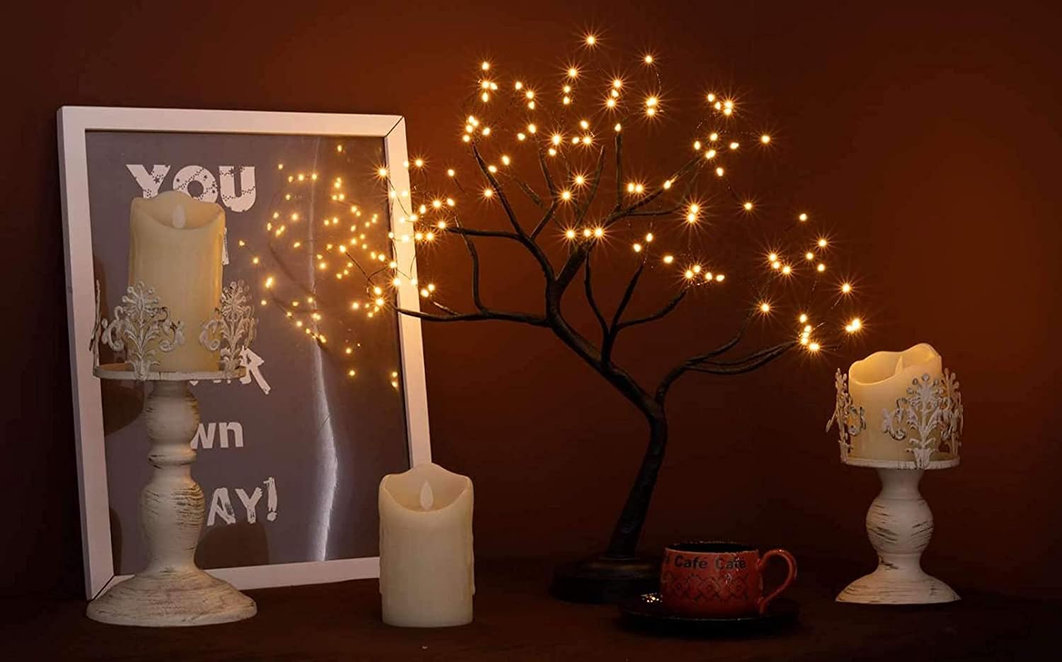 Fuchsun Bonsai Tree Light 108 LED Warm White Shimmer Black Branches Battery and USB Operated (Warm White Glow Black Branch) (Warm White Glow-Black Branch)