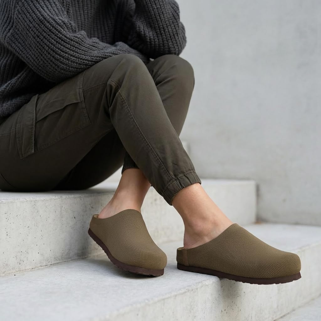 CUSHIONAIRE Sils Stretch Knit Cork Footbed Clogs for Women with Memory Foam