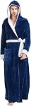 FashGudim Mens Robes Big and Tall with Hood Two-Tone Flannel Fleece Contrast Bathrobe Full Length Plush Long Robe House Coat