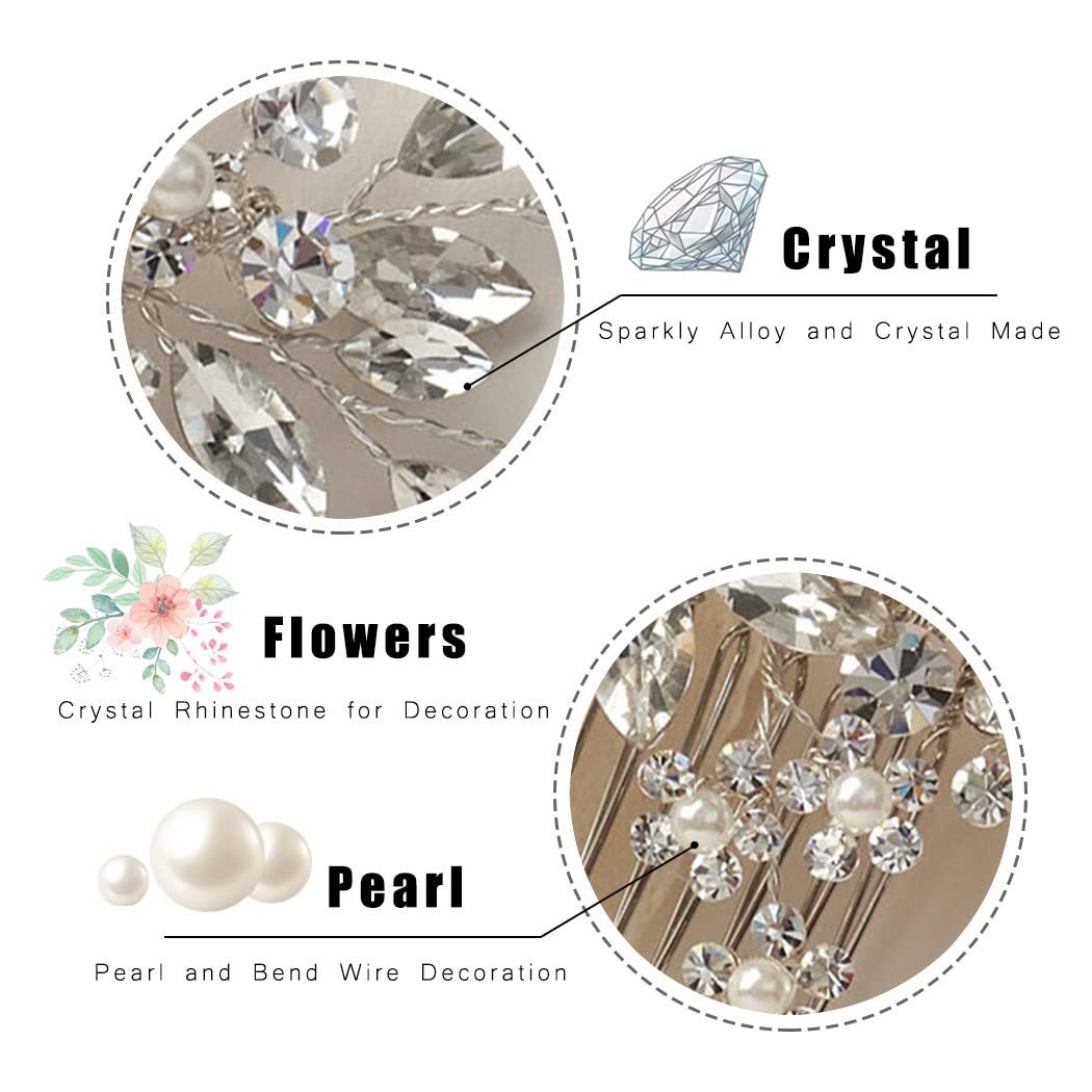 Jakawin Rhinestone Bride Wedding Hair Piece Crystal Hair Comb Flower Headpiece Bridal Hair Accessories for Women HC134