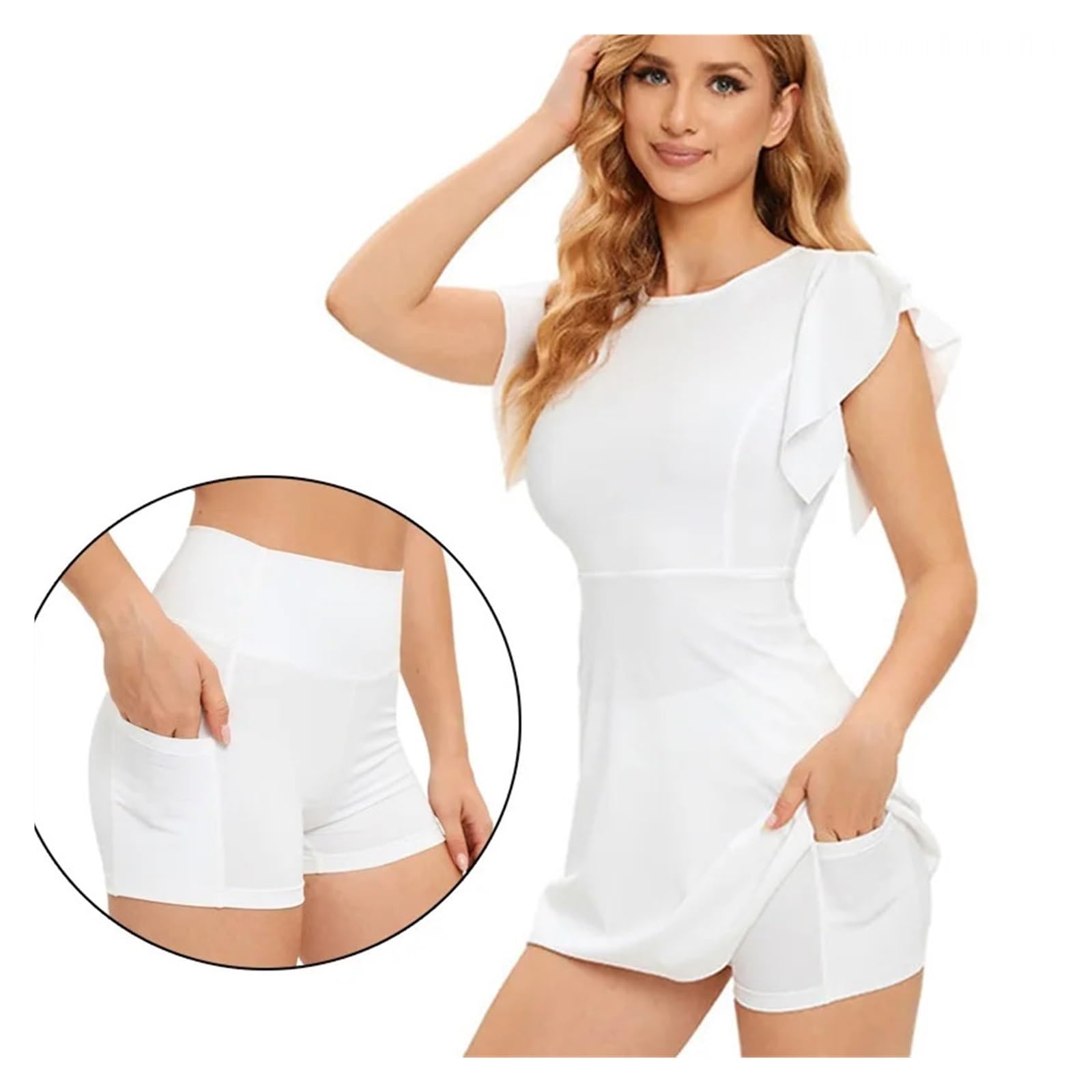 Ropa Padel Mujer Vestido de Tenis y Golf, Pantalones Cortos Deportivos con Bolsillos, Traje de Yoga de una Pieza for Chica de Gimnasio(White,S)