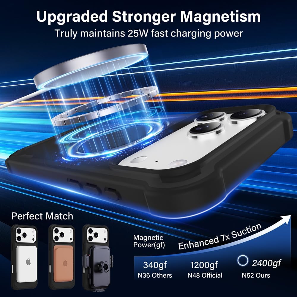 CHAOFEnG Designed for iPhone 17 Pro Case with Magnetic Stand [Military Drop Protection][Compatible with Magnet] Shockproof 17 Pro Phone Case with Ring Holder, Black