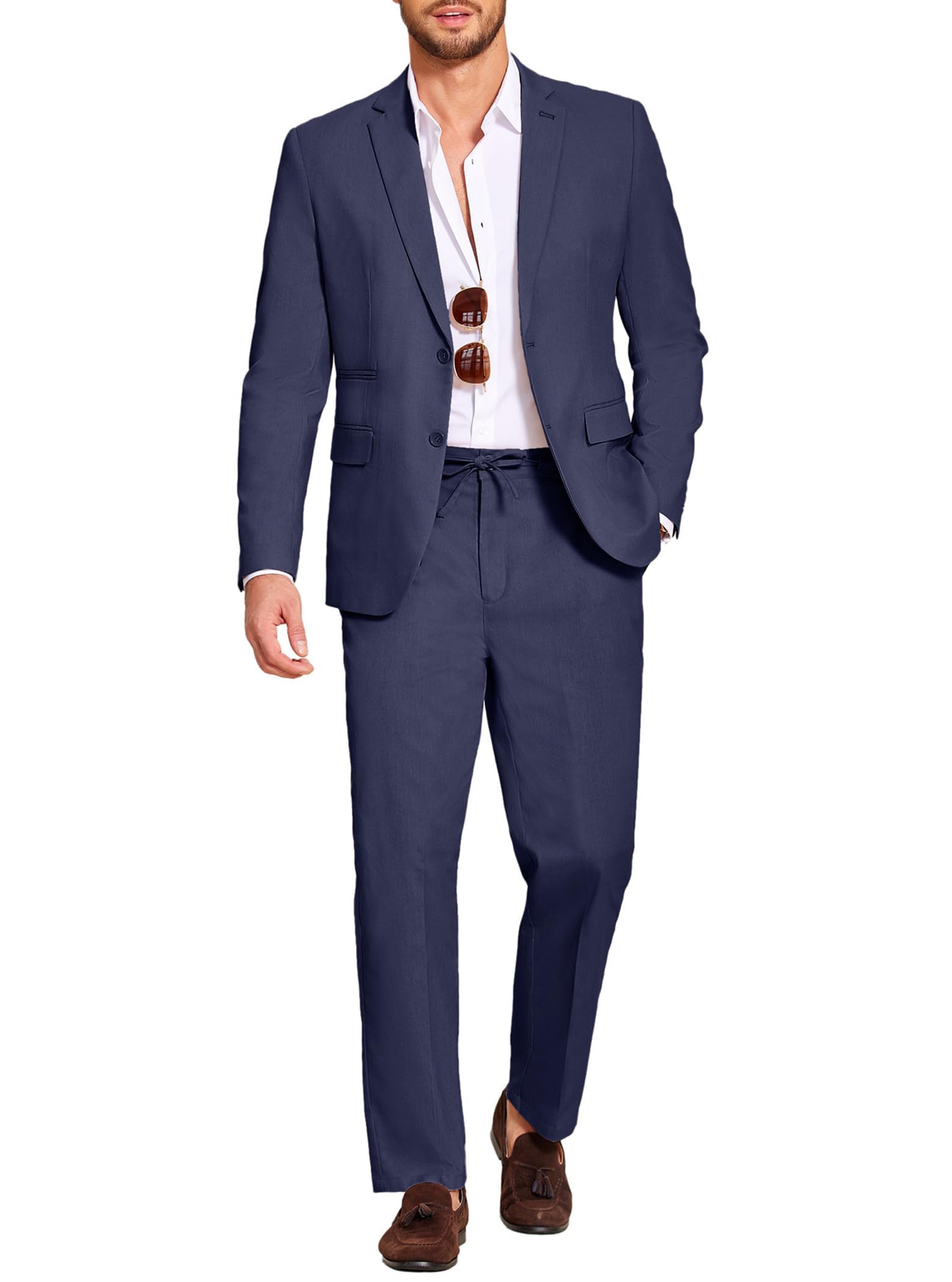 COOFANDY Men's 2 Piece Linen Suits Set Casual Lightweight
