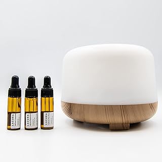 Lacura Essential Oils & Diffuser Gift Set for Home - Natural Lavender, Lemongrass & Eucalyptus Oils with LED Light Humidifier for Home Office - Pure Aromatherapy Wellness Set