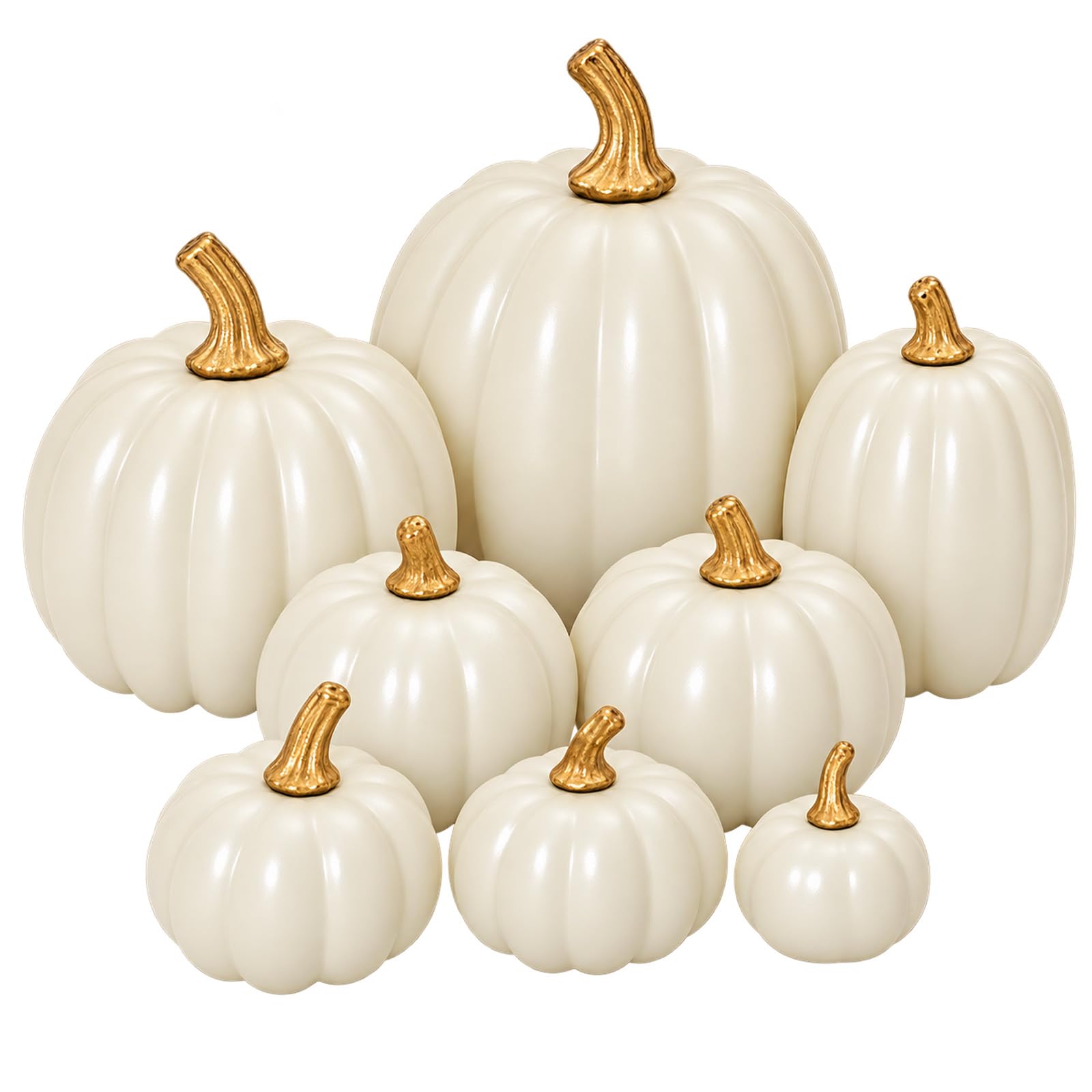 Keeplush 9 Set Künstliche Kürbisse, Cremeweiß, Verschiedene Größen | 9 dekorative Kürbisse aus leichtem Schaumstoff, ideal als Herbstdeko, Tischdeko, Halloween Deko oder für DIY-Projekte