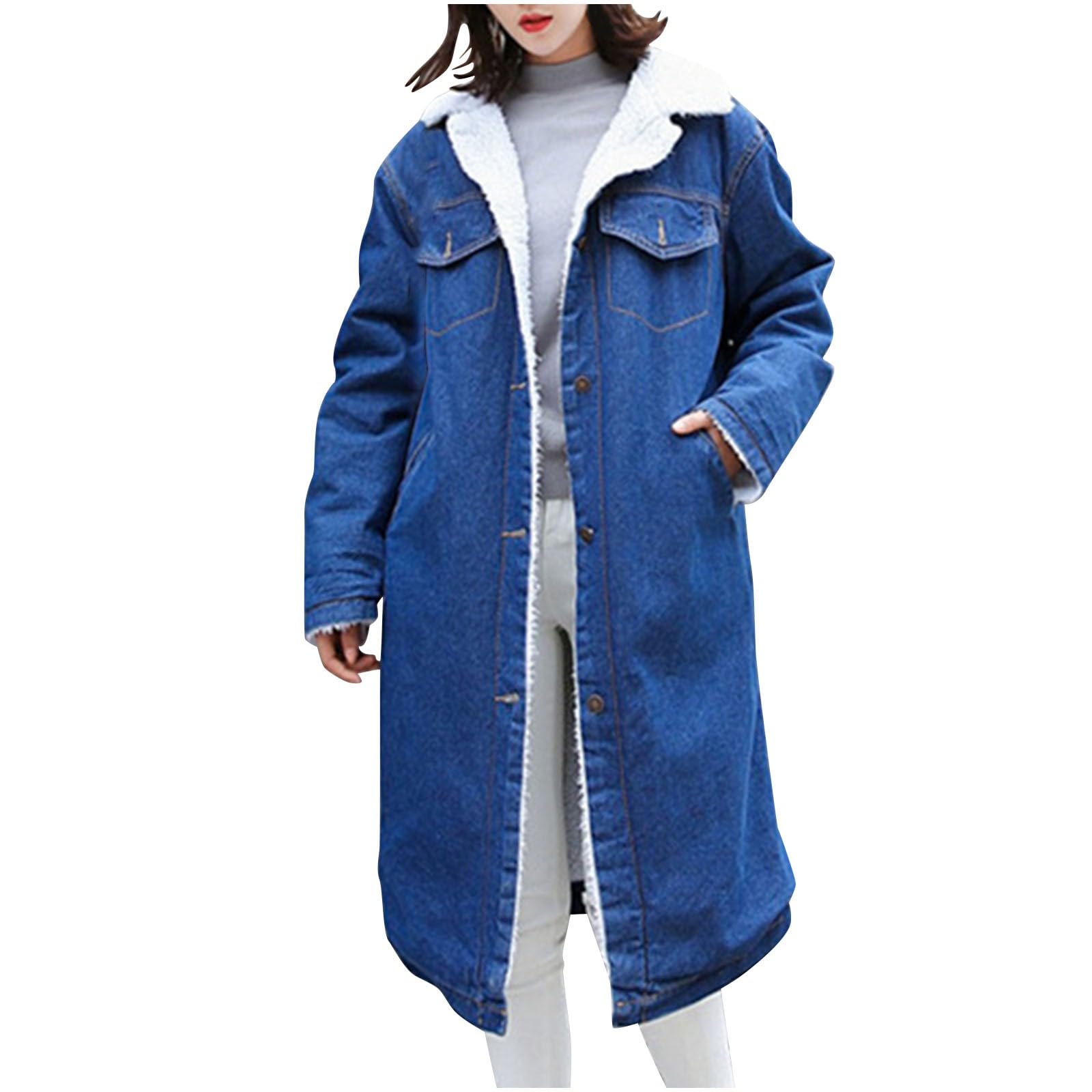 hlysgo Women's Oversized Denim Jacket Casual Long Jean Jacket