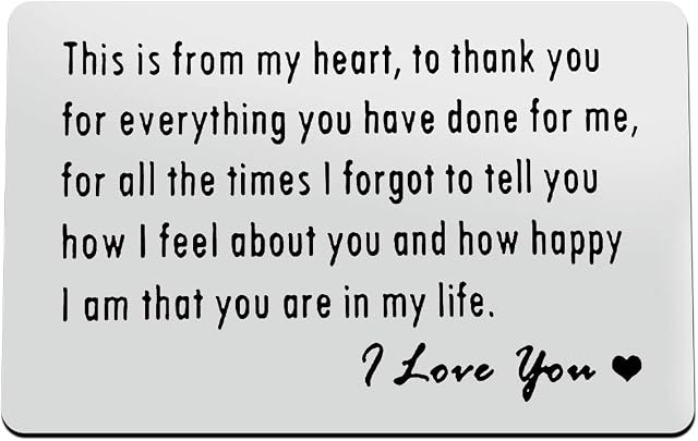 Anniversary Present for Men Women Engraved Wallet Card Insert, I Love You Boyfriend Present for Him Her Mini Love Note, Anniversary Card for Wife Valentine's Day Present for Husband Deployment Present