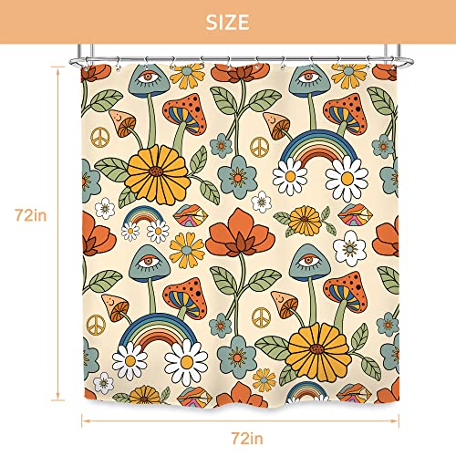 Glawry Boho Mushroom Shower Curtain 72Wx72L Inches Retro Flowers Bathroom Decor Yellow Orange Floral Funny Cute Bohemian Rustic Bath Accessories Art Home Decor Fabric 12 Pack Hooks #TOP3