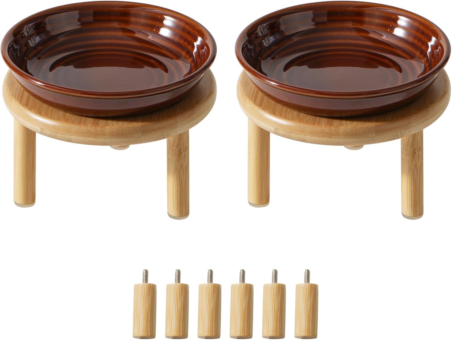 Havniva Elevated Cat Bowls Raised Ceramic Cat Dish Two Sets of Wide Cat Food Bowl Whisker Friendly Anti-Slip with Adjustable Stand, Shallow Pet Food & Water Dish