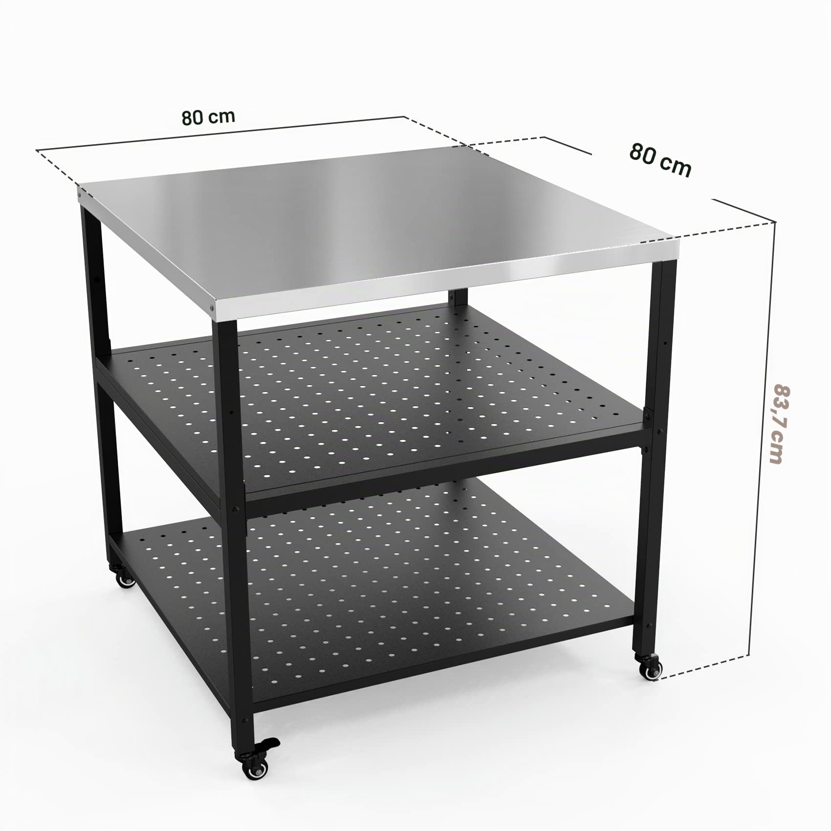 onlyfire Acier Inoxydable Table d'appoint,Table de Support de Four à Pizza avec Roue Poser Votre Four a Pizza,Accessoires Four à Pizza (80 x 80 x 83 CM)