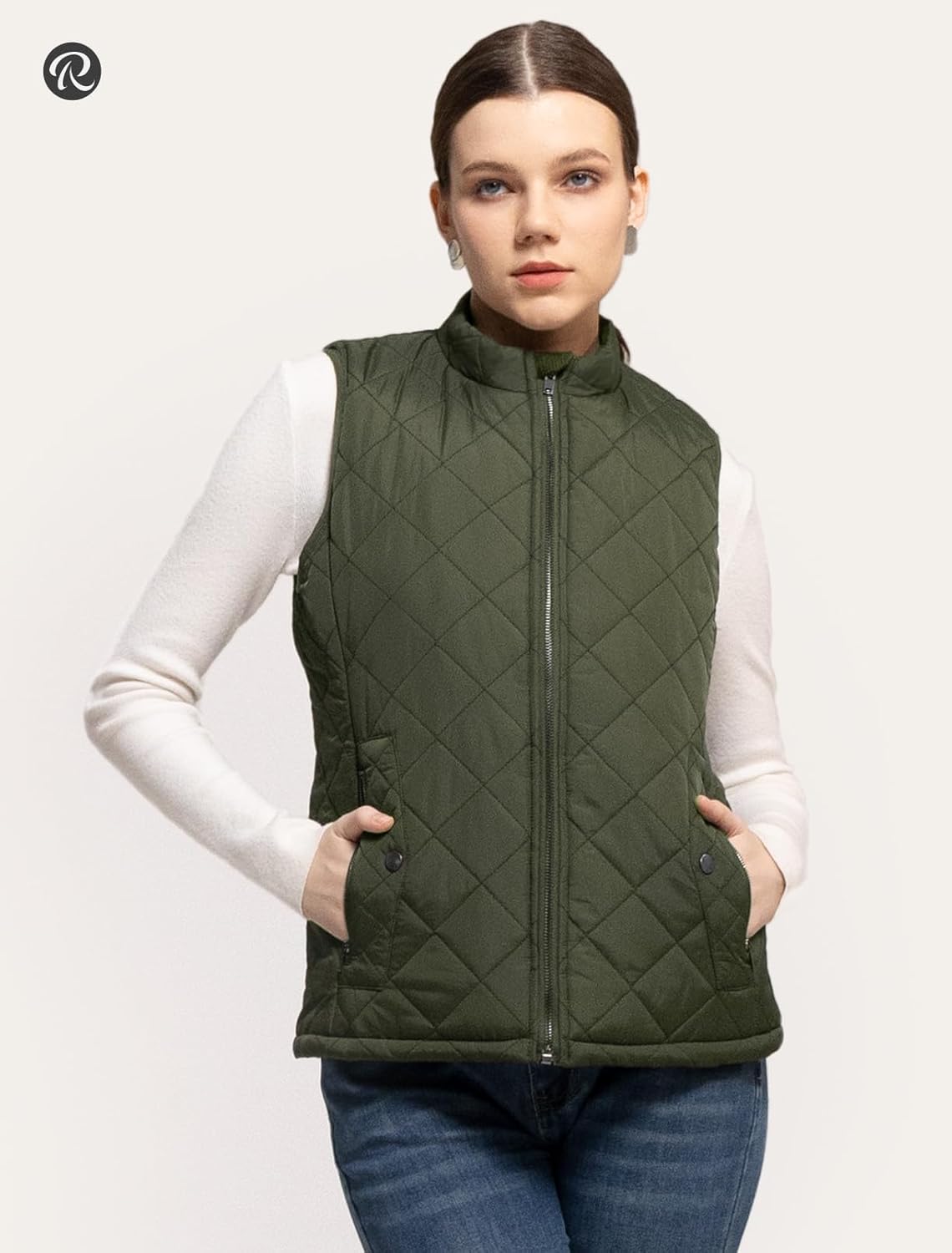 Women's Vest, Quilted Puffer Water-Resistant Zip With Pockets - Image 6