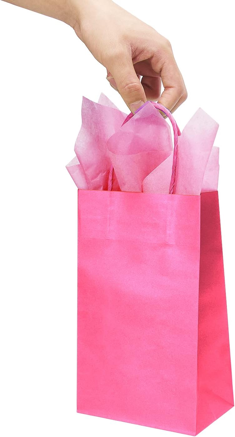 DjinnGlory 24 Pack Small Hot Pink Paper Gift Bags with Handles 9x5.5x3.15 Inch and 24 Tissue Paper for Business Birthday Wedding Bridal Shower Mother's Day New Moms Birthday Party Supplies - Image 6