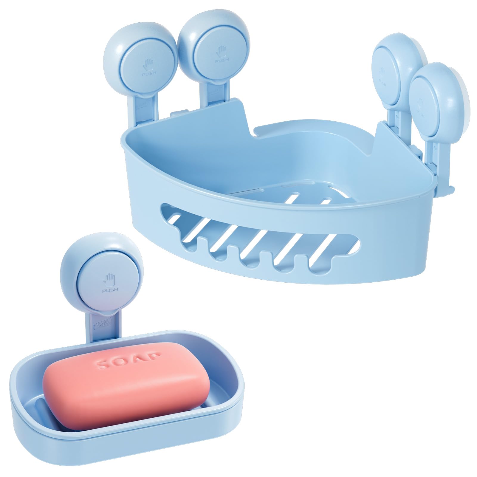 TAILI Corner Shower Caddy with Suction Cups Soap Dish Wall Mounted Organizer Plastic Rack for Small Bathrooms Kitchen