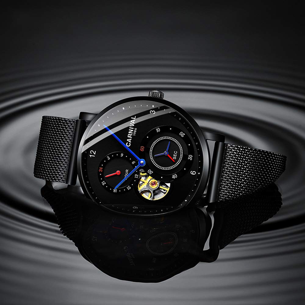 Reloj de pulsera mecánico para hombre, resistente al agua, Tourbillon, correa de malla de acero, reloj de zafiro