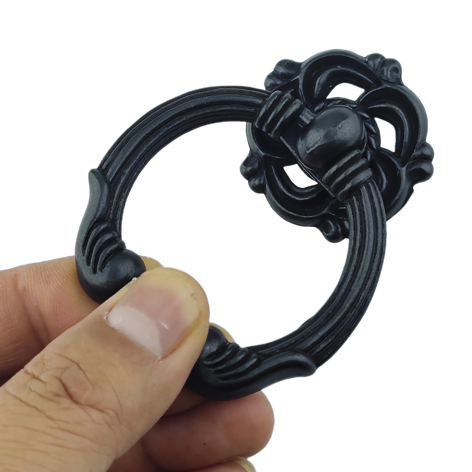 Paquete de 10 tiradores de cajón de aspecto vintage de 2.2 pulgadas de diámetro, manijas de anillo de una sola gota para gabinetes de bar, baño, aparador (10, 2 pulgadas, negro antiguo)