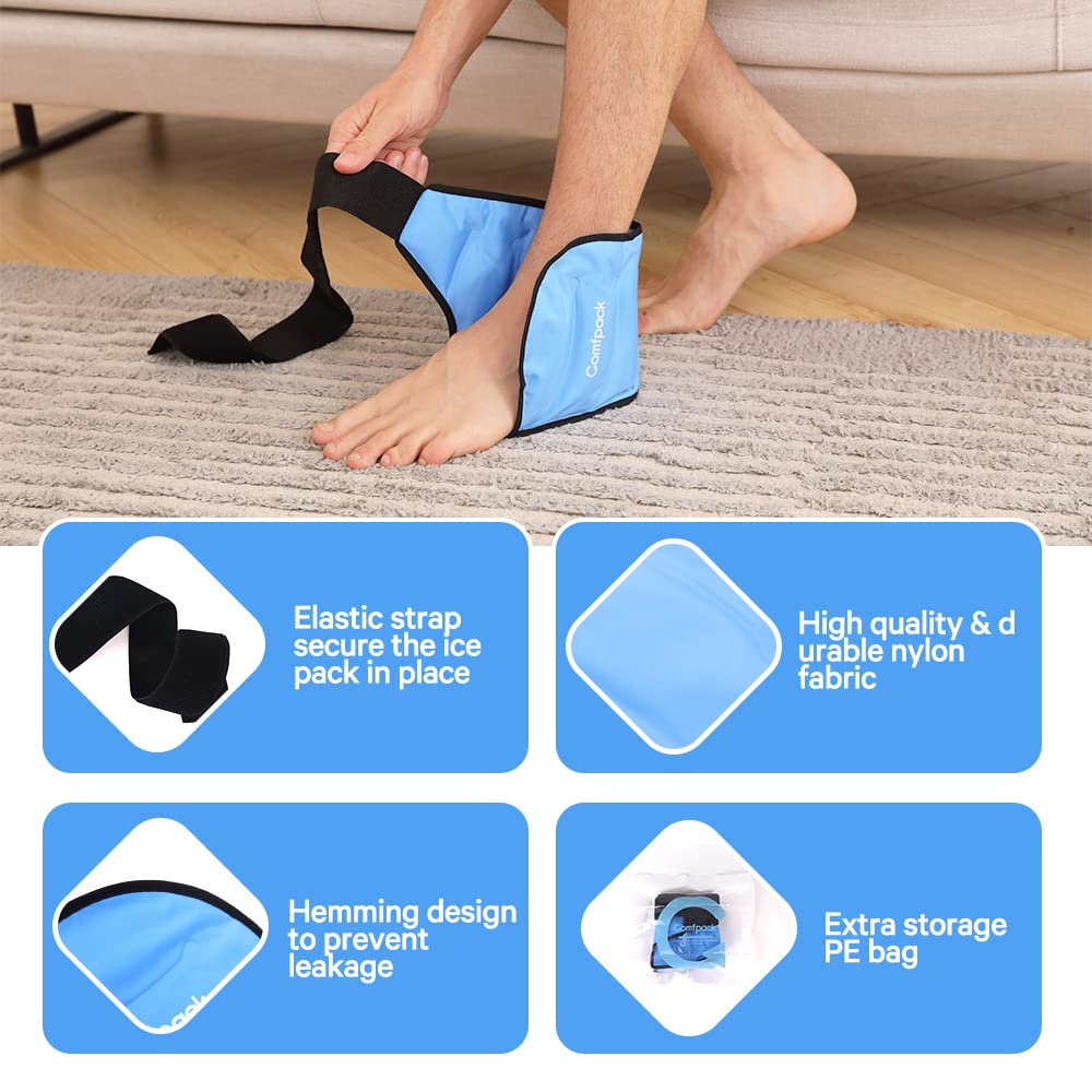 Comfpack Paquete de hielo de tobillo para aliviar el dolor, terapia de frío caliente para pies, para fascitis plantar, tendinitis de Aquiles, esguince, hinchazón, espolón de talón, 2 paquetes